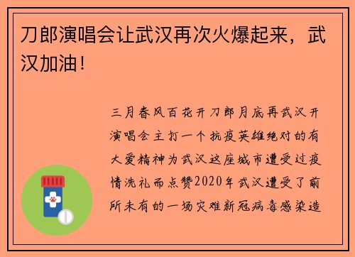 刀郎演唱会让武汉再次火爆起来，武汉加油！