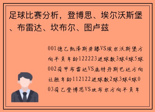 足球比赛分析，登博思、埃尔沃斯堡、布雷达、坎布尔、图卢兹